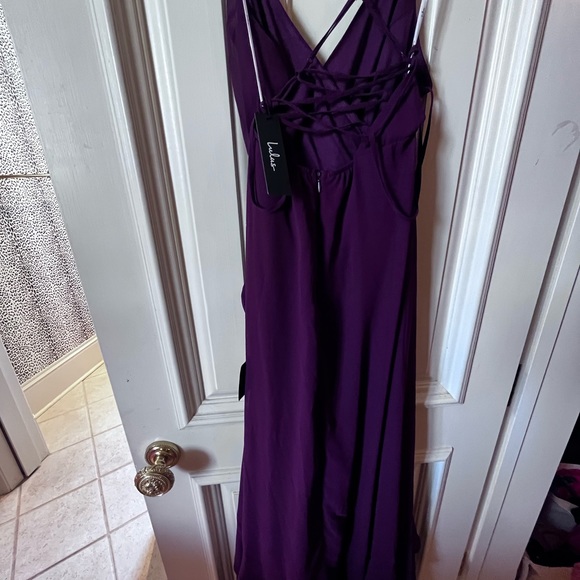 Lulu’s “Plum”/burgundy lace up maxi dress with slit - Picture 3 of 6